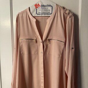 Calvin Klein Tab-Sleeve Zip-Pocket Blouse